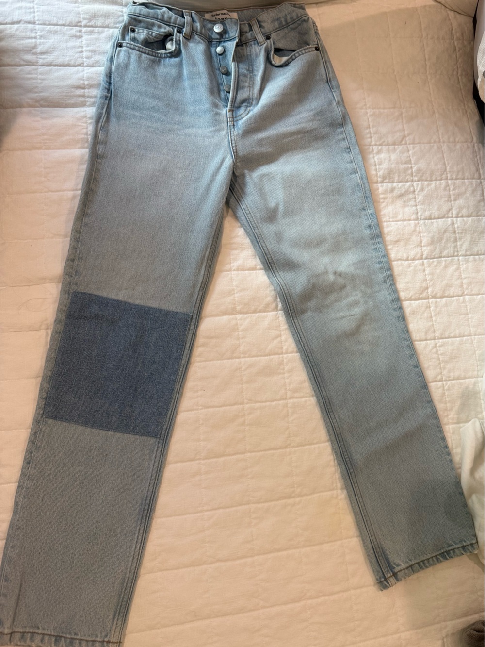 Reformation Upcycled Patchwork High Rise Straight Jeans